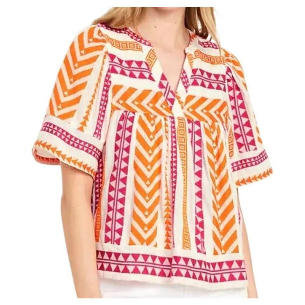 Old Navy Women's White, Pink, Orange Cotton /Rayon Oversized Short Sleeve Tunic